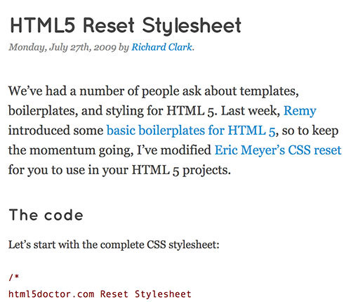 HTML5 Doctor HTML5 Reset Stylesheet