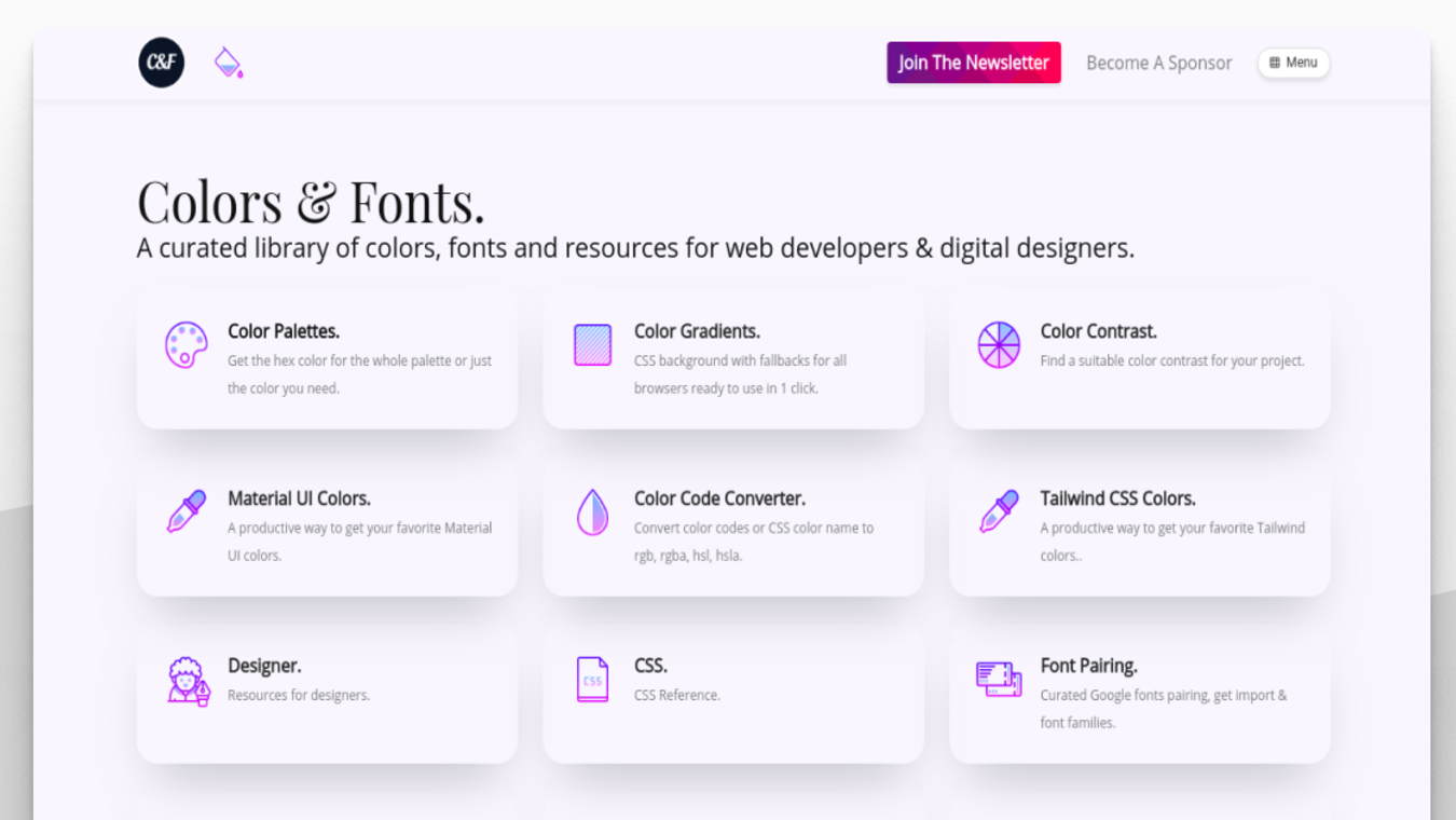 Curated library of colors, fonts and resources for Web Developers & Digital Designers.